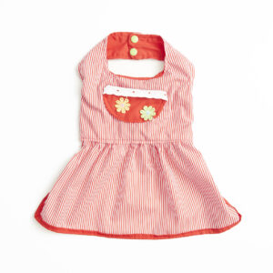 Vestido Popelina Rayas Rojo con Forro S-M