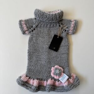 Vestido Lana Gris con Vuelos y Flor XS