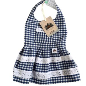 Vestido Popelina Cuadrillé Azul con Forro M